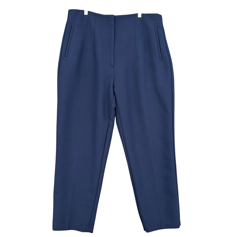 Zara High Waisted Trousers Womens XXL Polyester Viscose Navy Blue